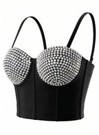 VENVIRS Sexy Embellished Rhinestone Bustier Corset Crop Top For Women with Adjustable Straps