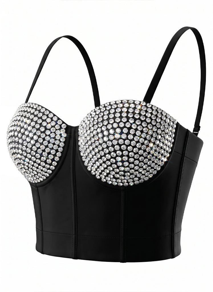 VENVIRS Sexy Embellished Rhinestone Bustier Corset Crop Top For Women with Adjustable Straps