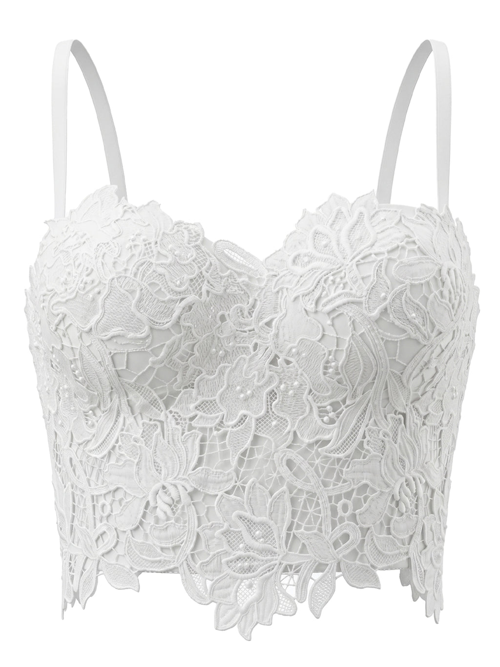 VENVIRS Embroidery Floral Lace Bustier Crop Corset Top For Women with Adjustable Straps