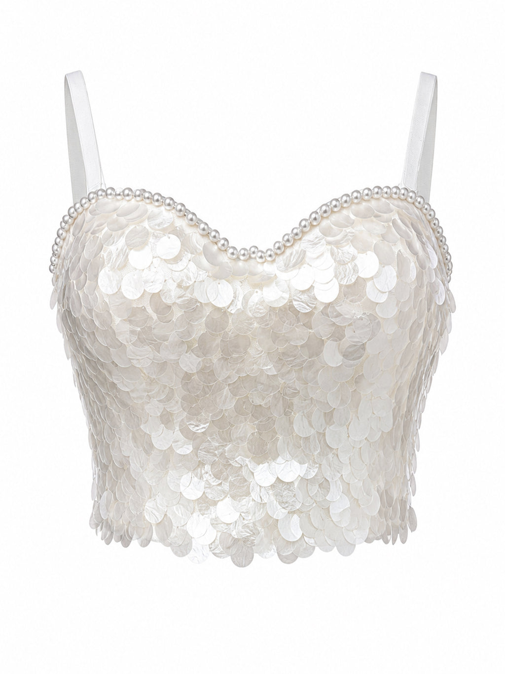 Women's Pearl Beaded Shell Sequin Corset Bustier Mermaid Party
