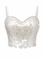 Women's Pearl Beaded Shell Sequin Corset Bustier Mermaid Party