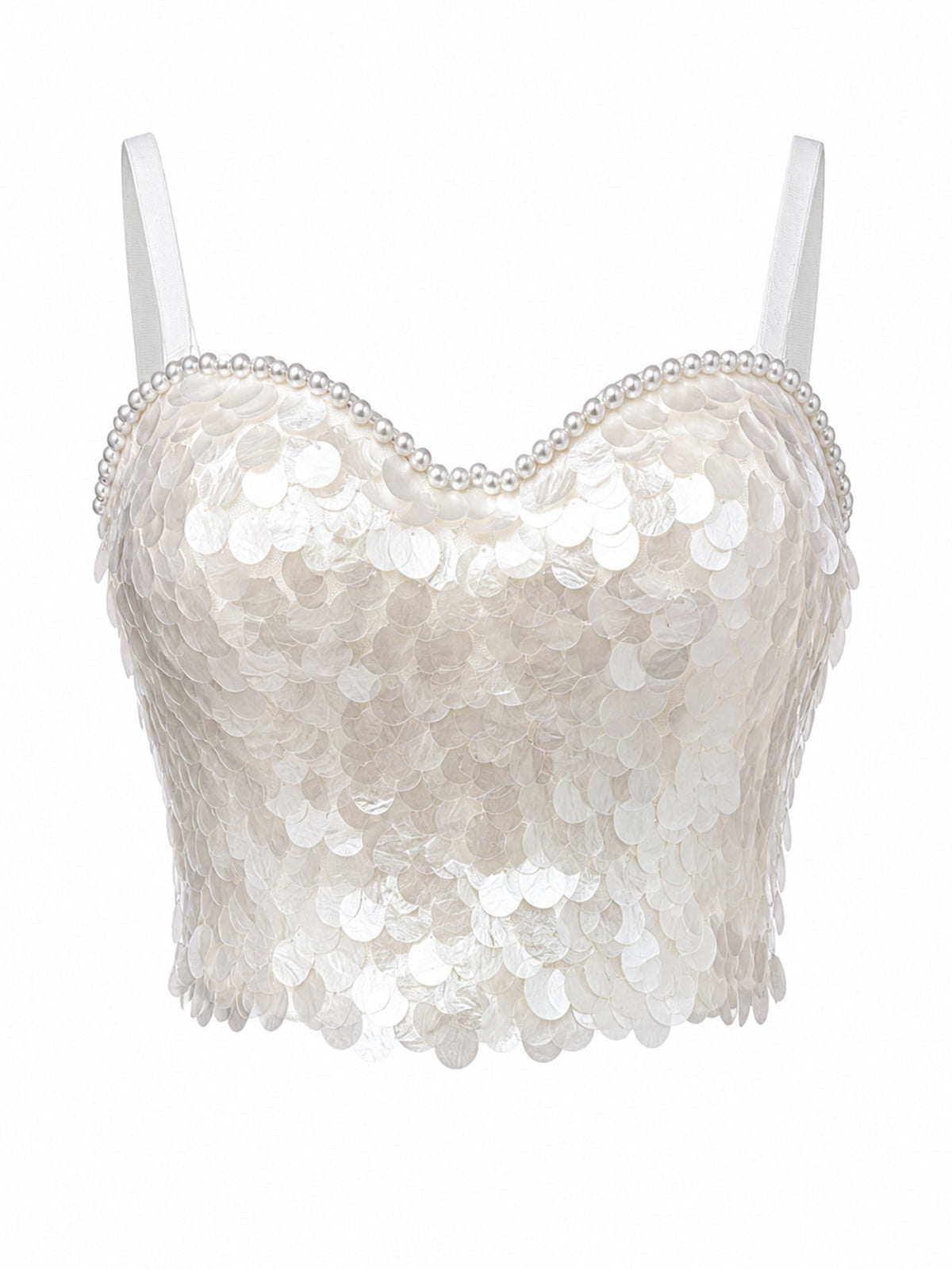Women's Pearl Beaded Shell Sequin Corset Bustier Mermaid Party