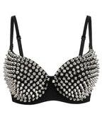 VENVIRS Women's Spiked Studded Punk Goth Rivet Bustier Corset Crop Tops with Spaghetti Straps