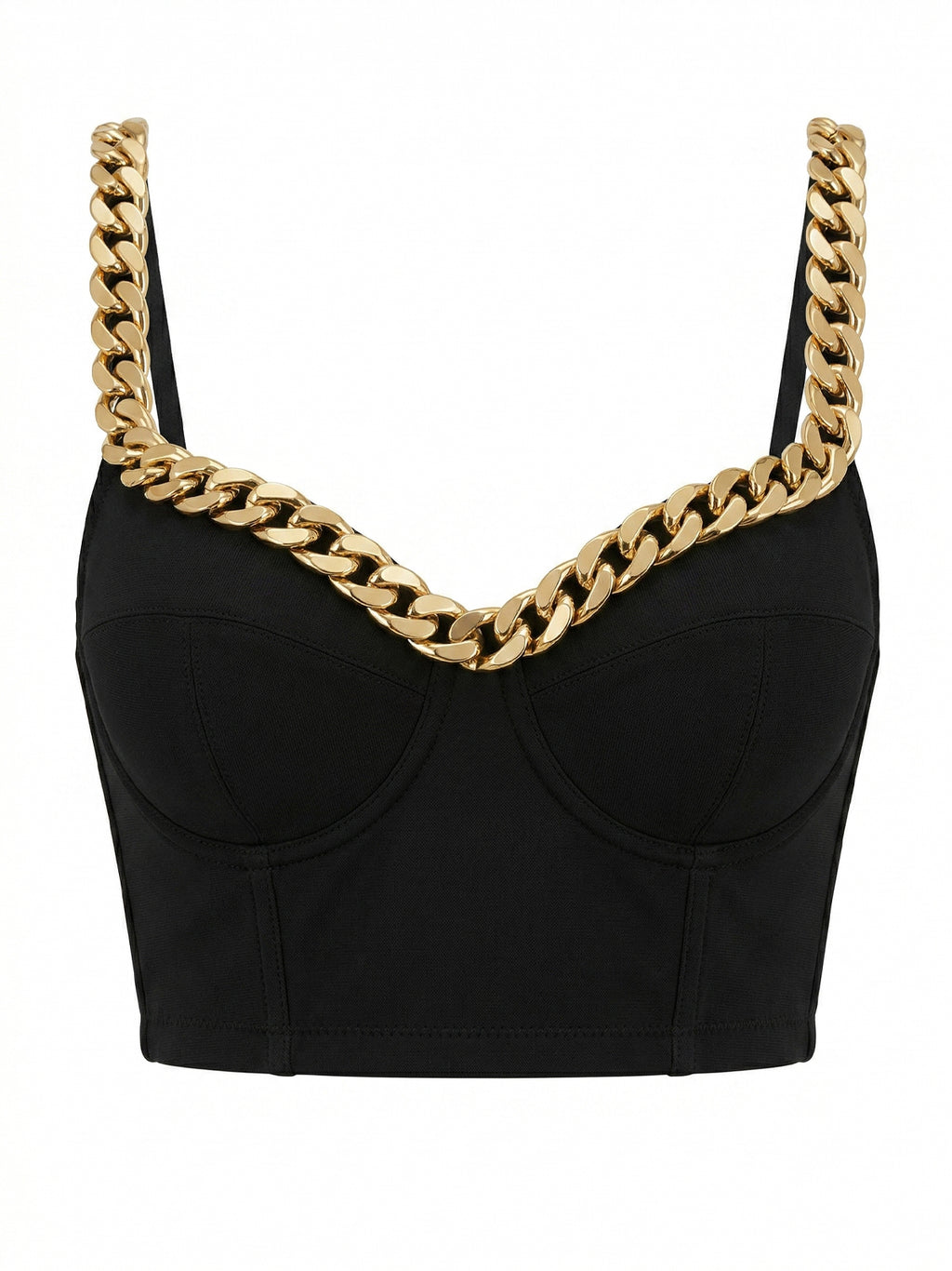 VENVIRS Gold Cuban Chain V-neck Bustier Crop Top For Women with Adjustable Straps