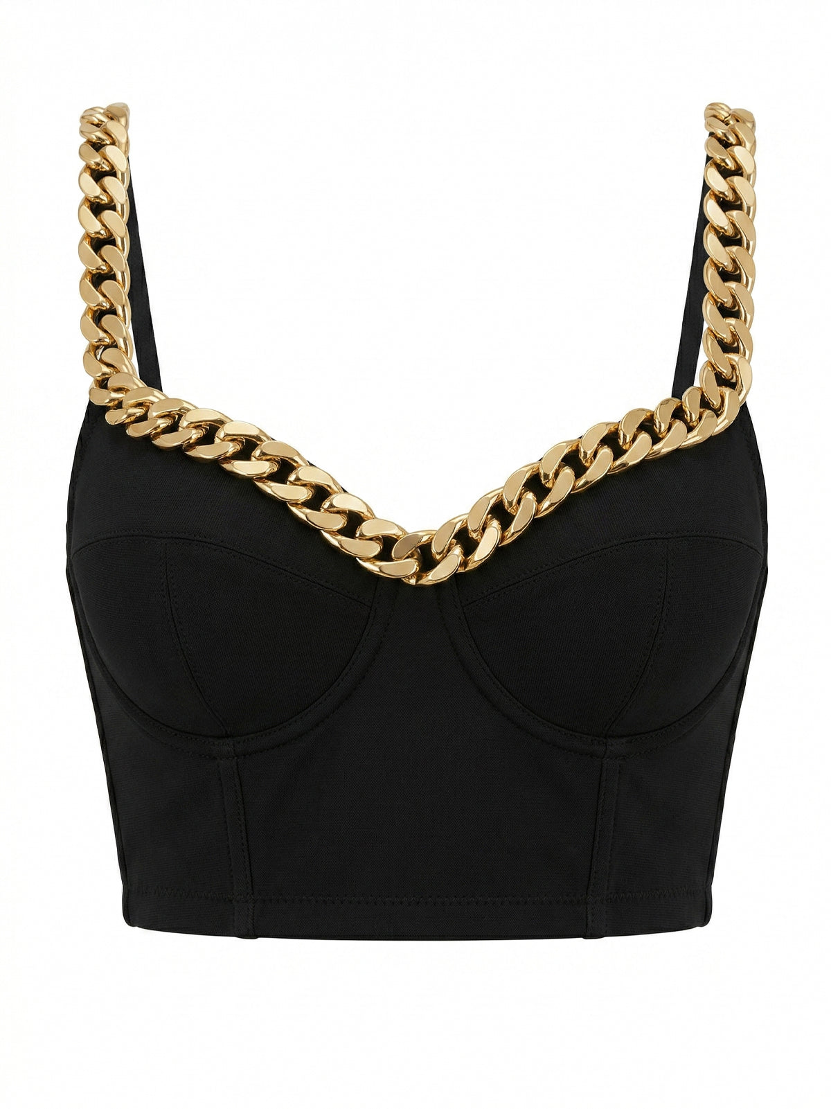 VENVIRS Gold Cuban Chain V-neck Bustier Crop Top For Women with Adjustable Straps