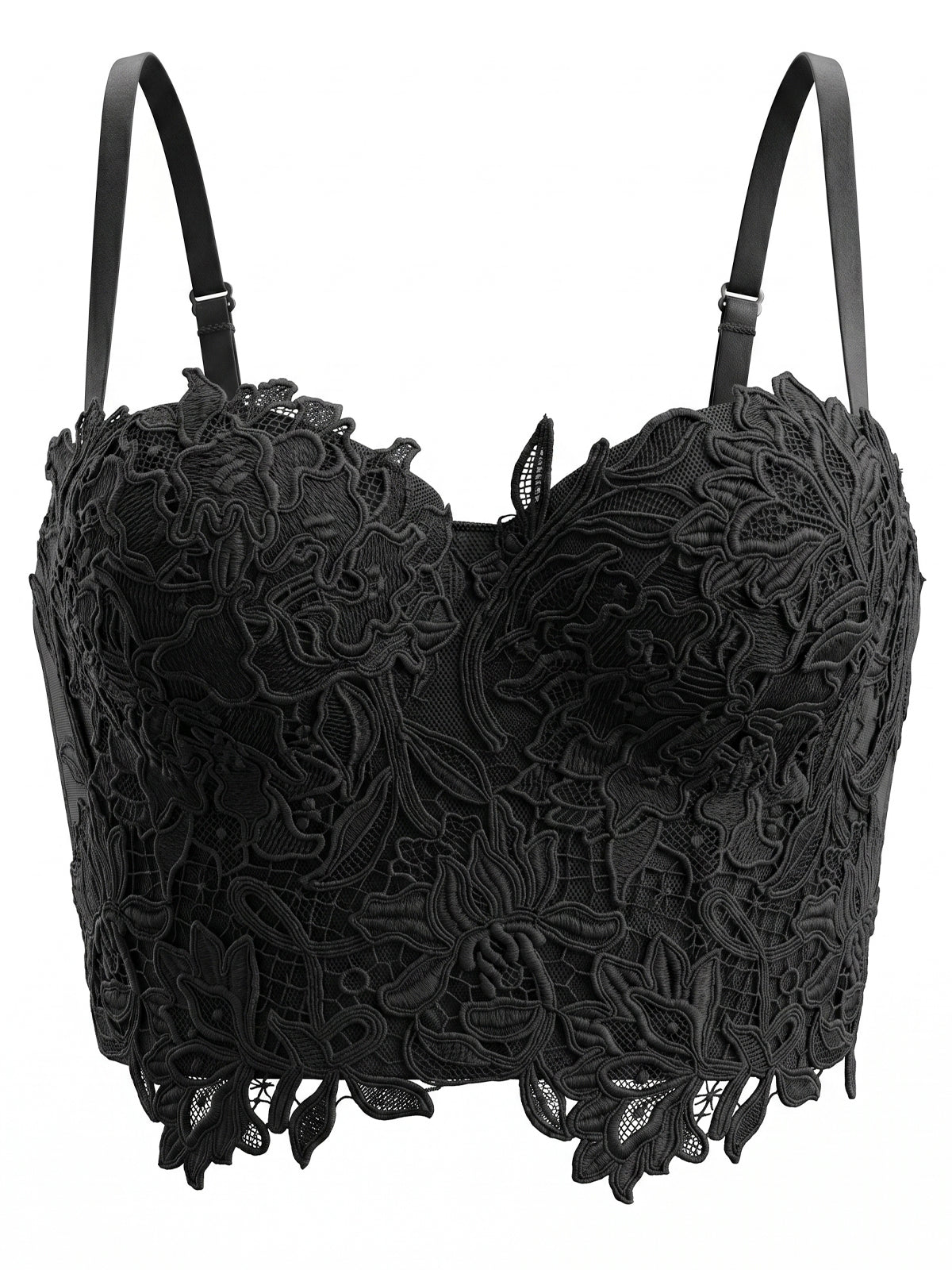 VENVIRS Embroidery Floral Lace Bustier Crop Corset Top For Women with Adjustable Straps