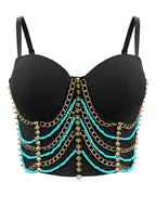 VENVIRS Turquoise Beaded Studded Corset Top Festival Rave Clubwear