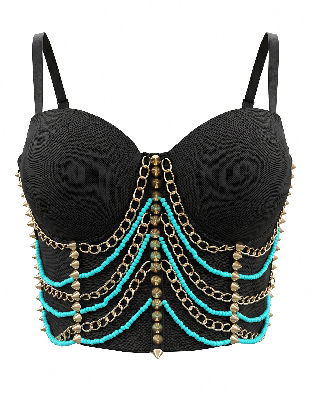 VENVIRS Turquoise Beaded Studded Corset Top Festival Rave Clubwear