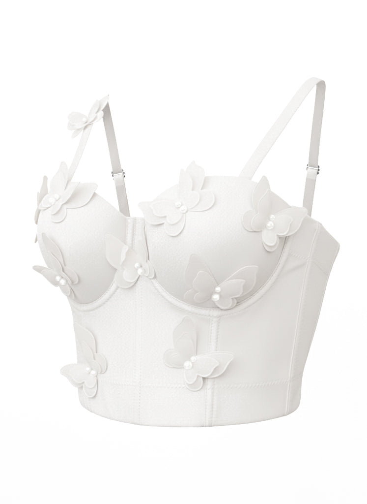 Venvirs 3D White Butterfly Corset Top Bustier For Women Adjustable Strap
