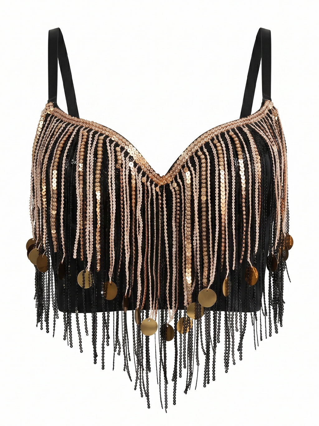 VENVIRS Women's Sequin Beaded Bustier Corset Crop Top with Coin Fringe Tassel Festival Rave Clubwear Costume