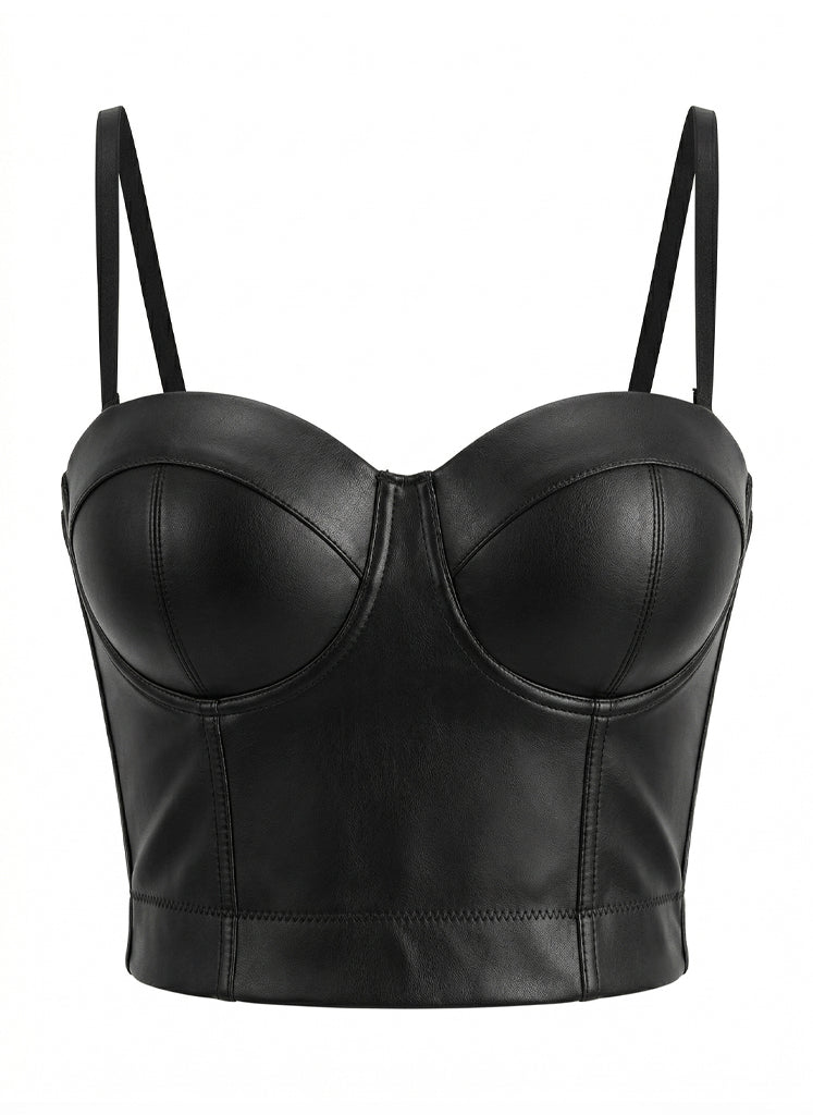 VENVIRS Y2K Edgy Women's PU Leather Bustier Crop Corset Top Adjustable Straps