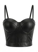 VENVIRS Y2K Edgy Women's PU Leather Bustier Crop Corset Top Adjustable Straps
