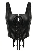 VENVIRS Women's Sexy Punk Goth Lace Up PU Leather Tank Drawstring Bustier Corset Top Crop