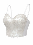 Women's Pearl Beaded Shell Sequin Corset Bustier Mermaid Party
