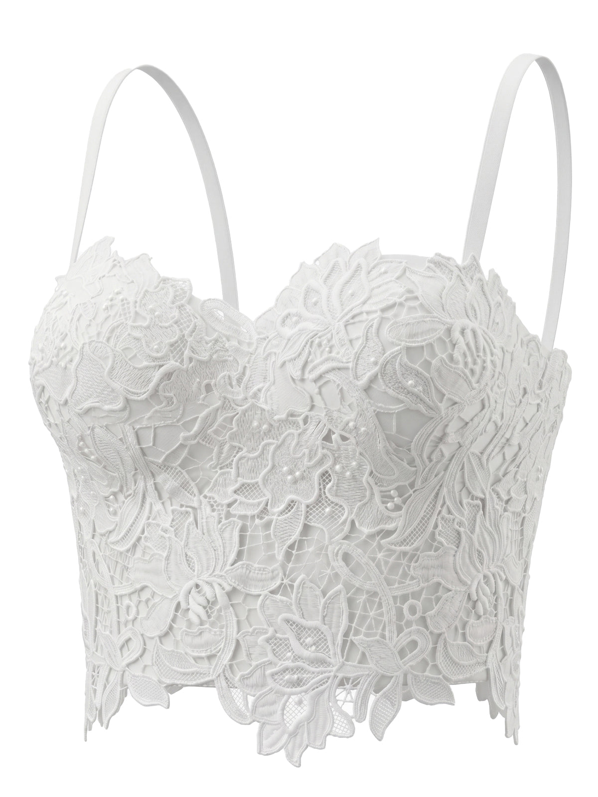 VENVIRS Embroidery Floral Lace Bustier Crop Corset Top For Women with Adjustable Straps