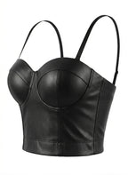 VENVIRS Y2K Edgy Women's PU Leather Bustier Crop Corset Top Adjustable Straps