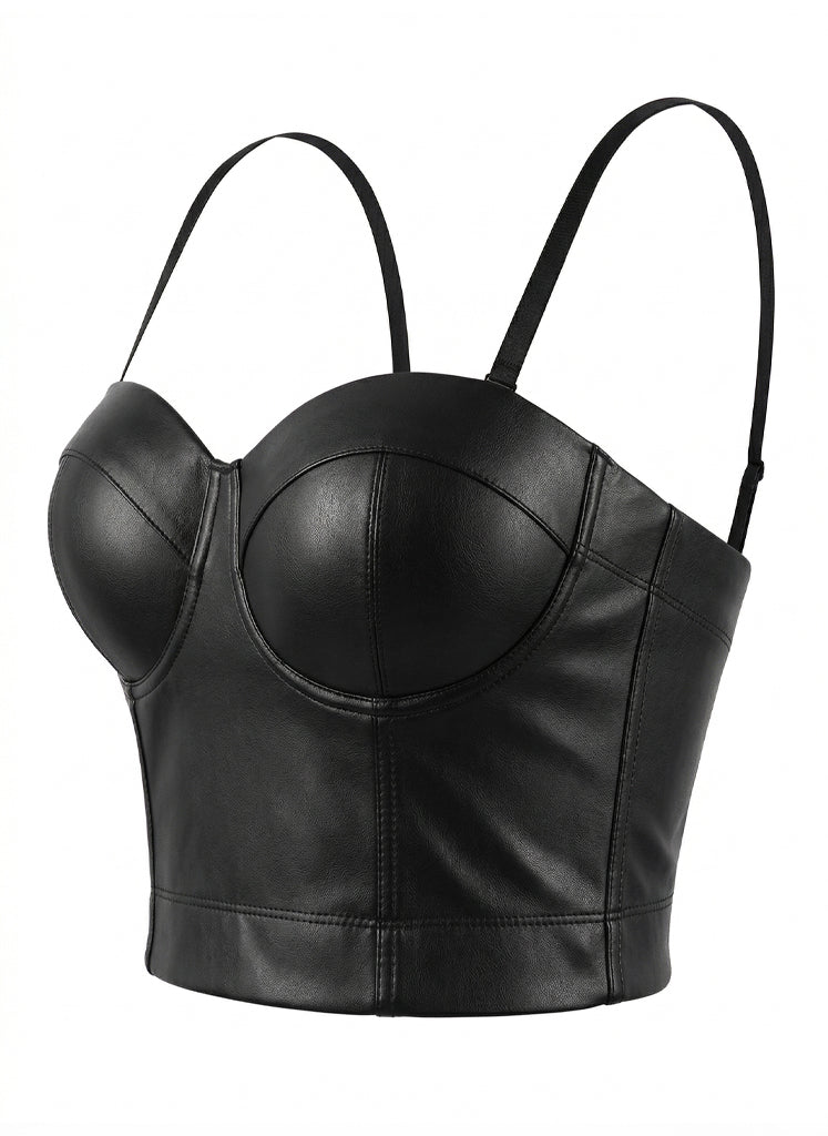 VENVIRS Y2K Edgy Women's PU Leather Bustier Crop Corset Top Adjustable Straps