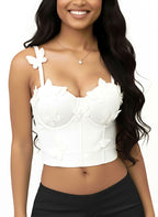 Venvirs 3D White Butterfly Corset Top Bustier For Women Adjustable Strap