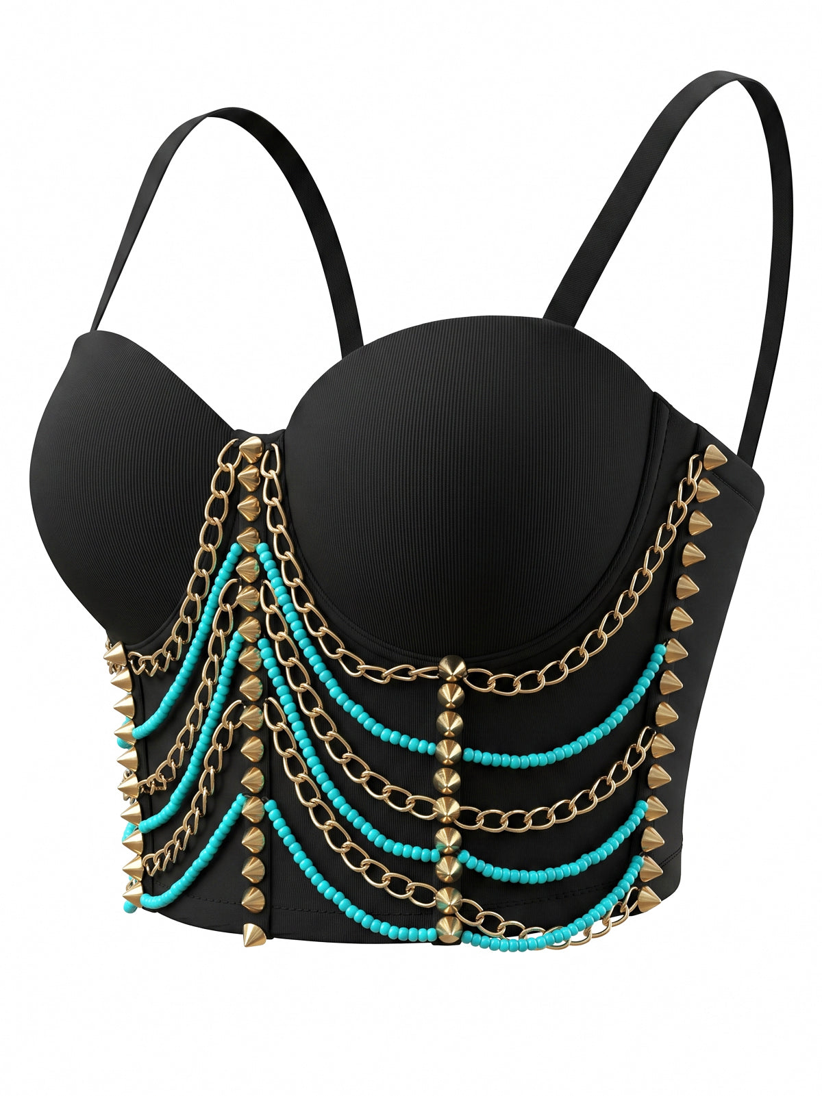 VENVIRS Turquoise Beaded Studded Corset Top Festival Rave Clubwear