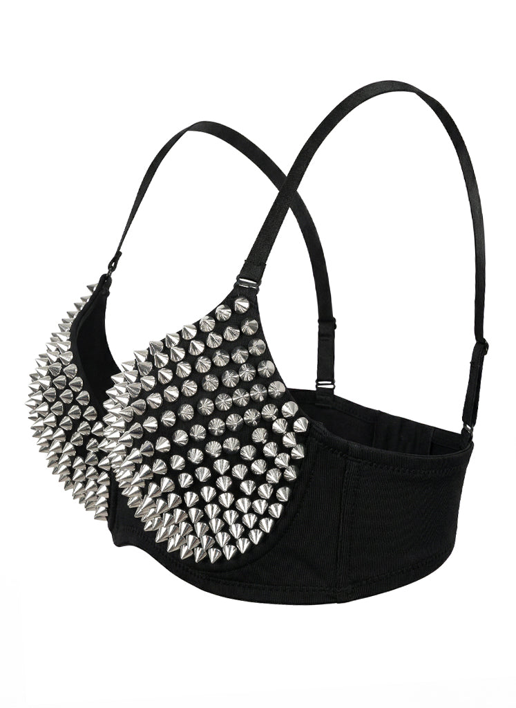 VENVIRS Women's Spiked Studded Punk Goth Rivet Bustier Corset Crop Tops with Spaghetti Straps