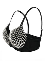 VENVIRS Women's Spiked Studded Punk Goth Rivet Bustier Corset Crop Tops with Spaghetti Straps