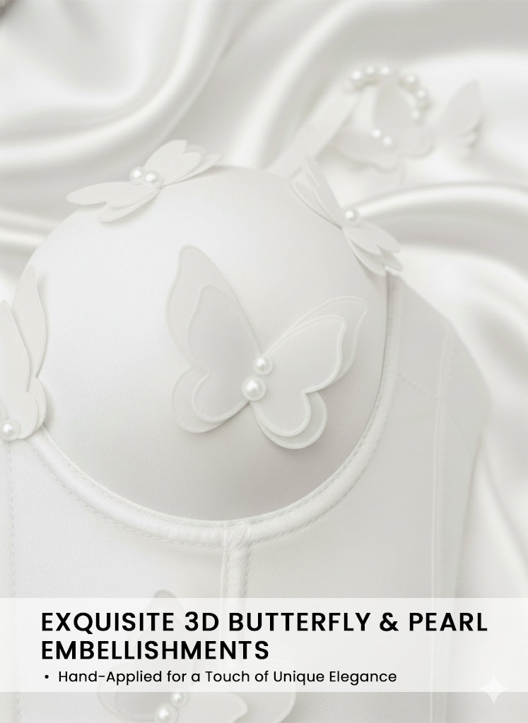 Venvirs 3D White Butterfly Corset Top Bustier For Women Adjustable Strap