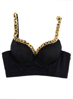 VENVIRS Gold Cuban Chain V-neck Bustier Crop Top For Women with Adjustable Straps