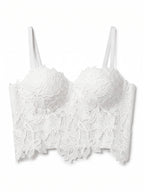 VENVIRS Embroidery Floral Lace Bustier Crop Corset Top For Women with Adjustable Straps