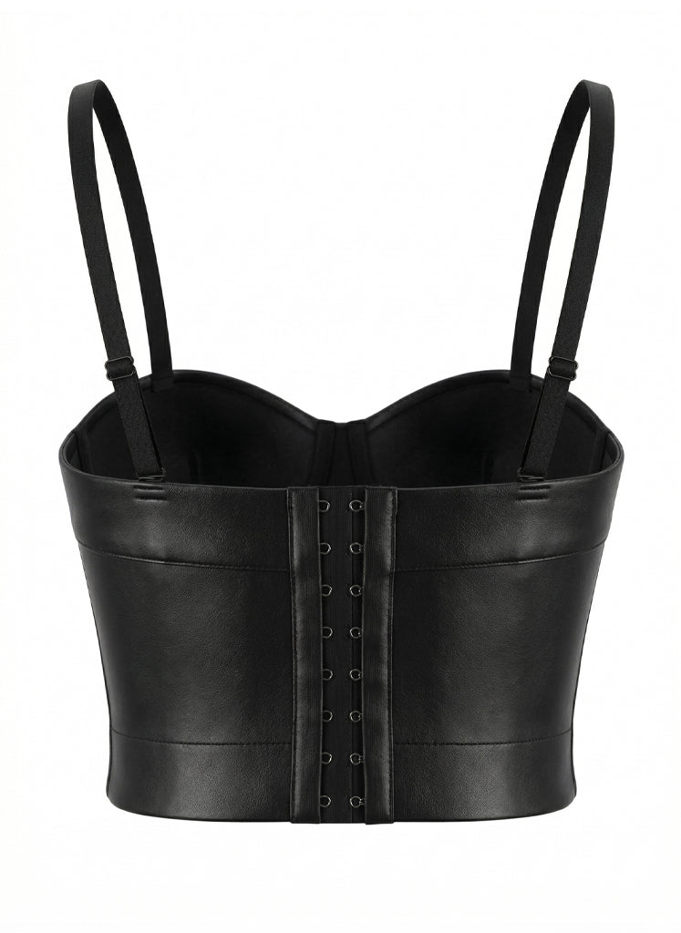 VENVIRS Y2K Edgy Women's PU Leather Bustier Crop Corset Top Adjustable Straps