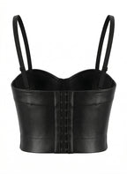 VENVIRS Y2K Edgy Women's PU Leather Bustier Crop Corset Top Adjustable Straps