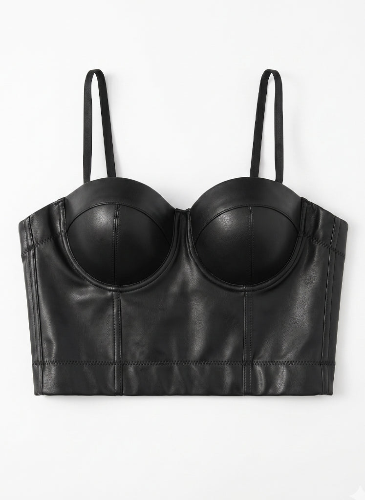 VENVIRS Y2K Edgy Women's PU Leather Bustier Crop Corset Top Adjustable Straps