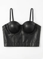 VENVIRS Y2K Edgy Women's PU Leather Bustier Crop Corset Top Adjustable Straps