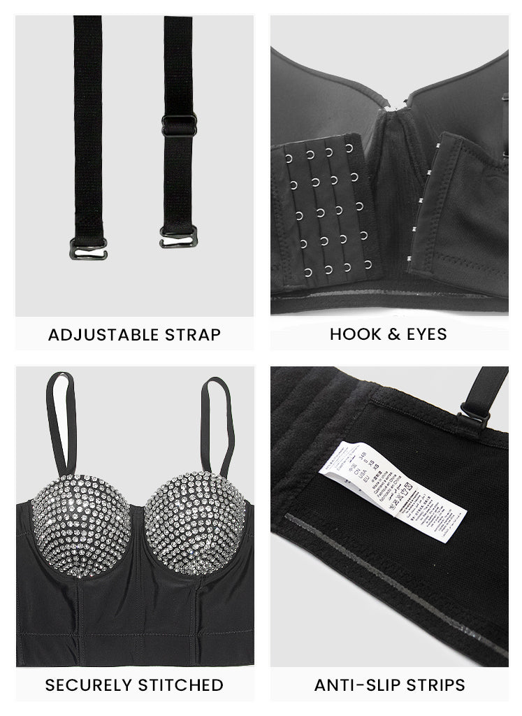 VENVIRS Sexy Embellished Rhinestone Bustier Corset Crop Top For Women with Adjustable Straps