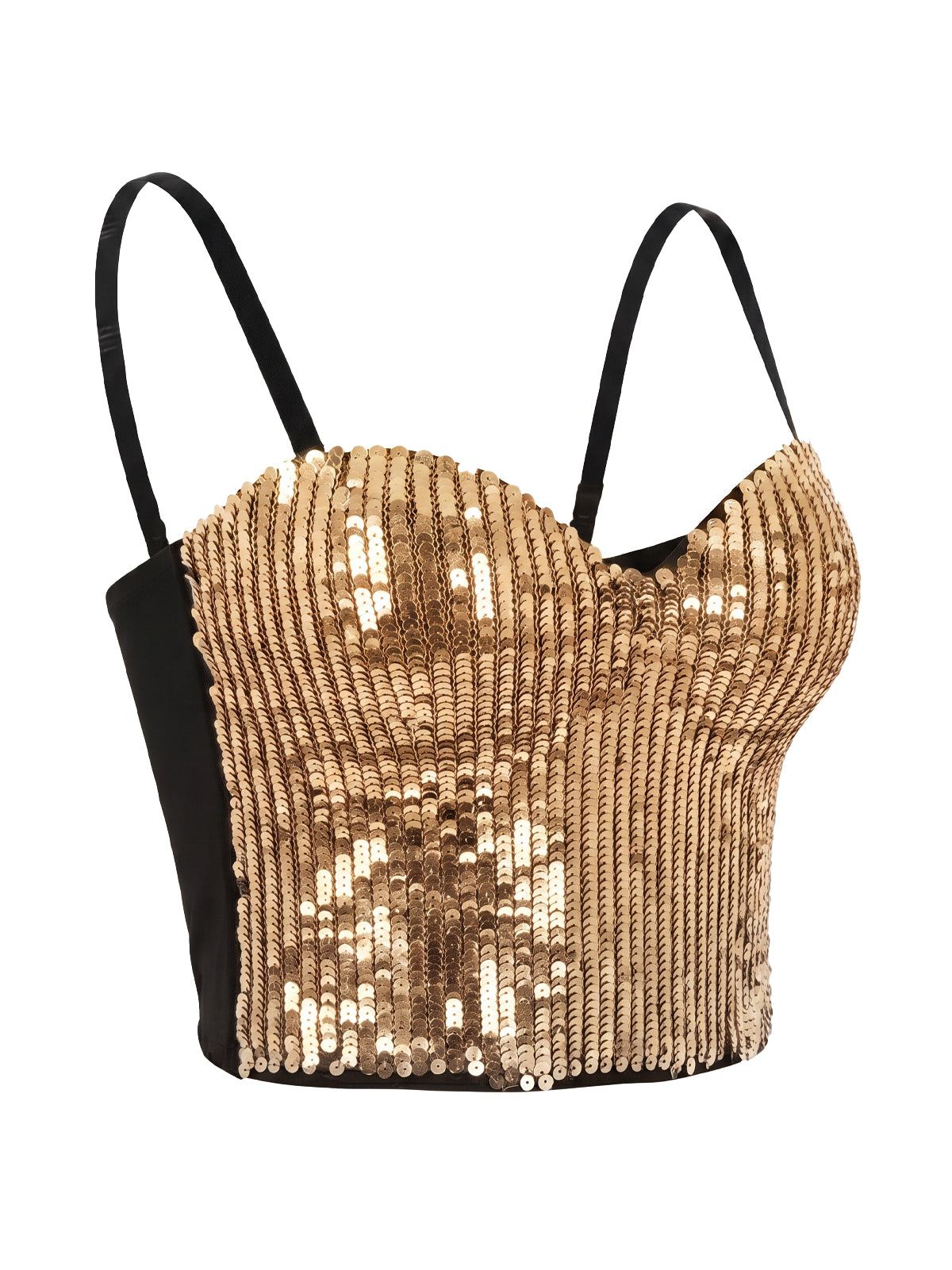 Women's Gold Sequin Sparkle Glitter Bra Crop Tops Bustier Corset