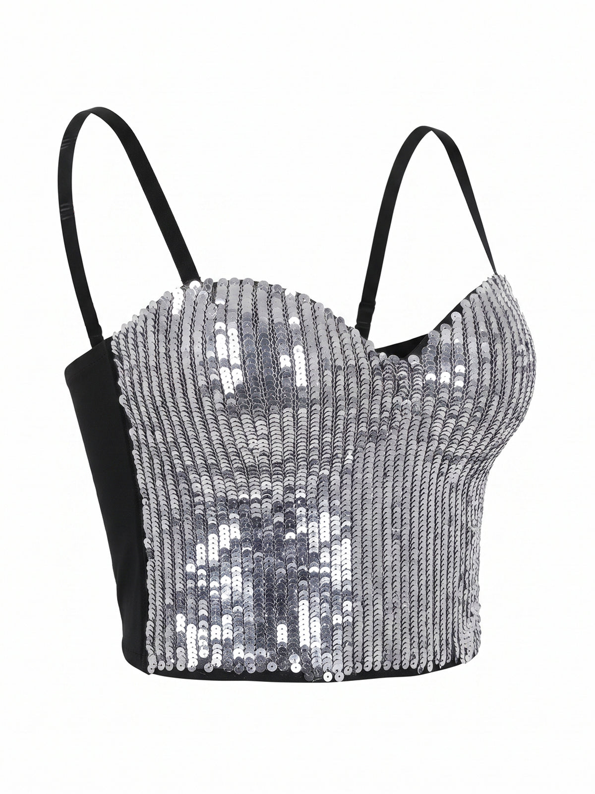 Women's Silver Sequin Sparkle Glitter Bra Crop Tops Bustier Corset
