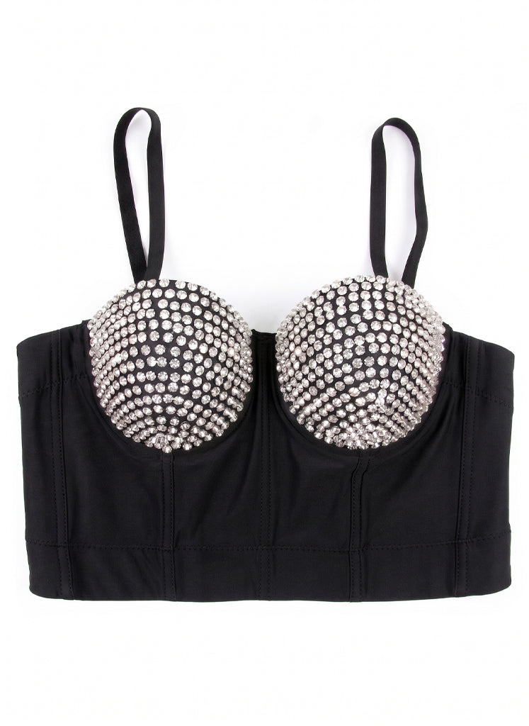 VENVIRS Sexy Embellished Rhinestone Bustier Corset Crop Top For Women with Adjustable Straps
