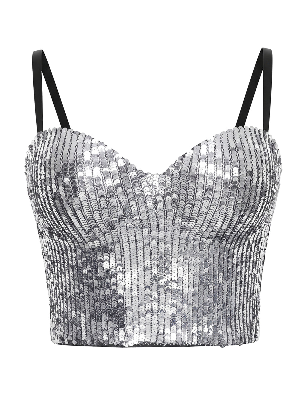 Women's Silver Sequin Sparkle Glitter Bra Crop Tops Bustier Corset