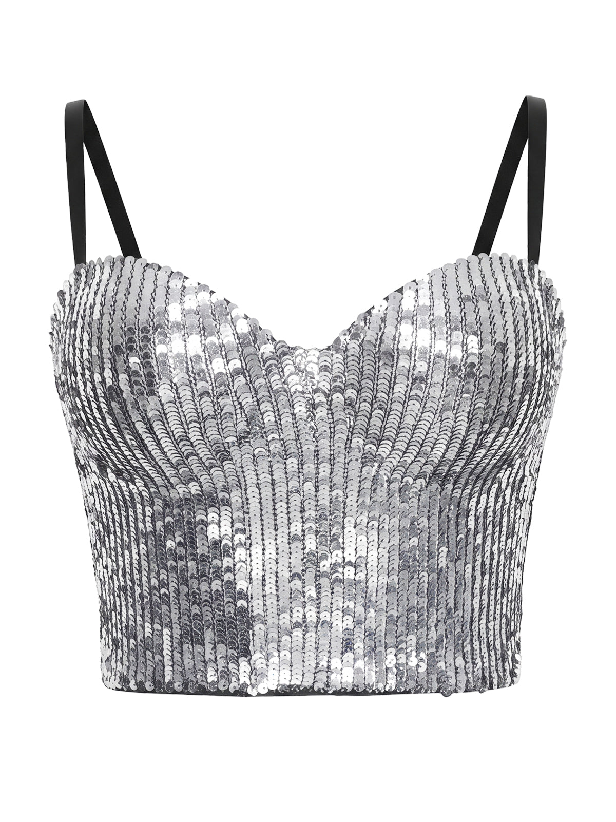Women's Silver Sequin Sparkle Glitter Bra Crop Tops Bustier Corset
