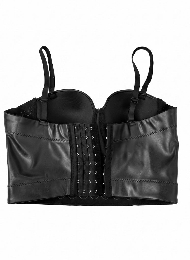 VENVIRS Y2K Edgy Women's PU Leather Bustier Crop Corset Top Adjustable Straps