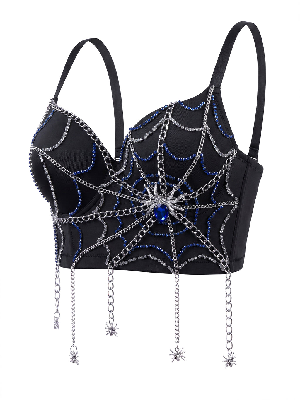 VENVIRS Women's Gothic Halloween Spider Web Blue Rhinestone Bustier Corset Tops