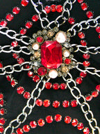 VENVIRS Women's Gothic Halloween Spider Web Red Rhinestone Bustier Corset Tops