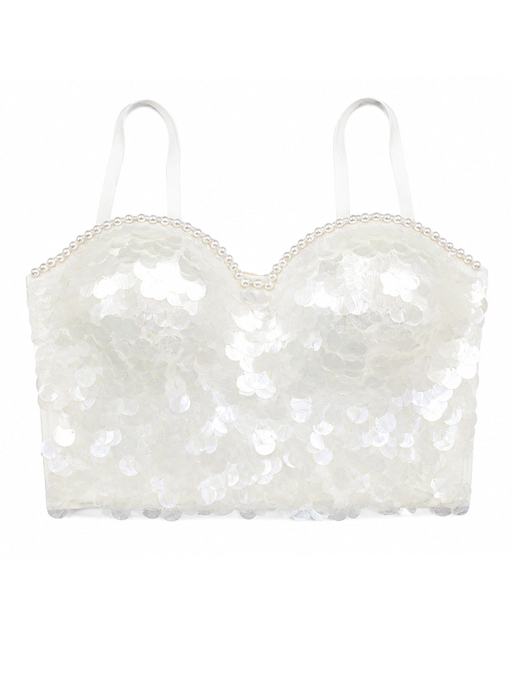 Women's Pearl Beaded Shell Sequin Corset Bustier Mermaid Party