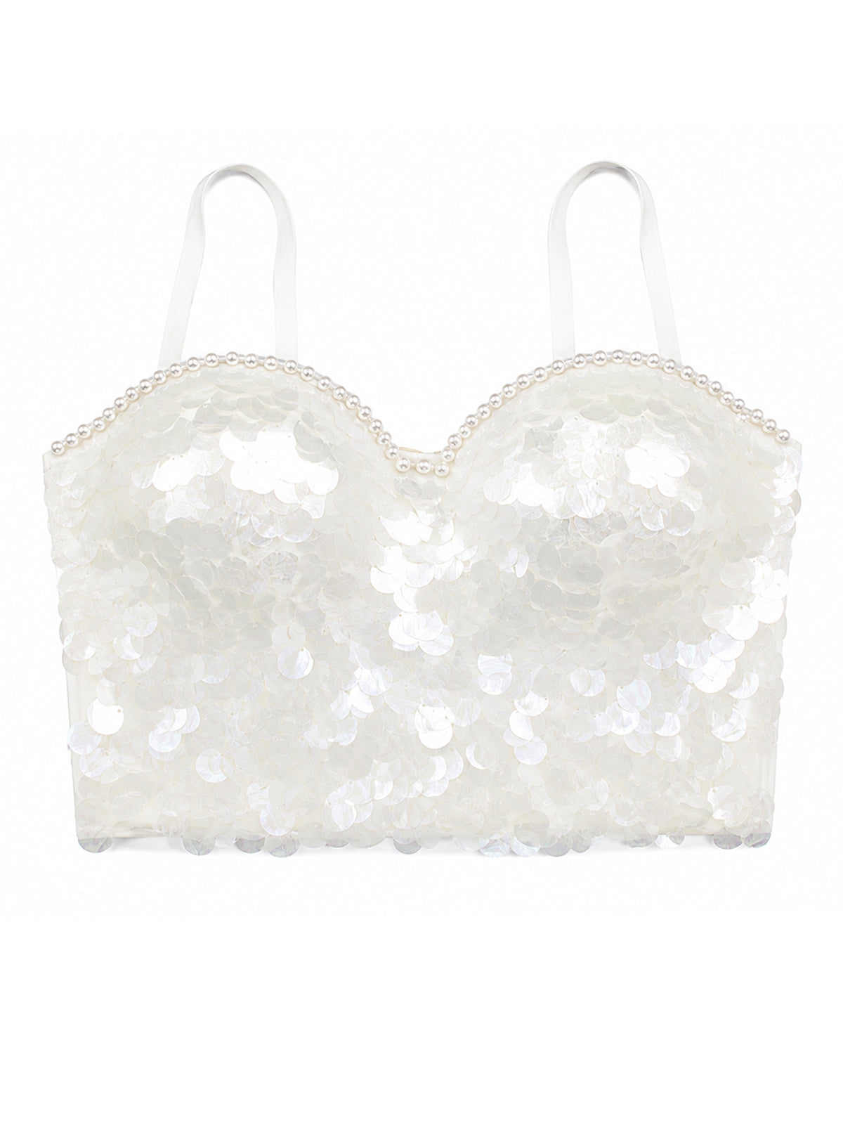 Women's Pearl Beaded Shell Sequin Corset Bustier Mermaid Party