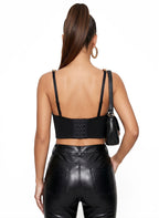 VENVIRS Gold Cuban Chain V-neck Bustier Crop Top For Women with Adjustable Straps