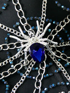 VENVIRS Women's Gothic Halloween Spider Web Blue Rhinestone Bustier Corset Tops