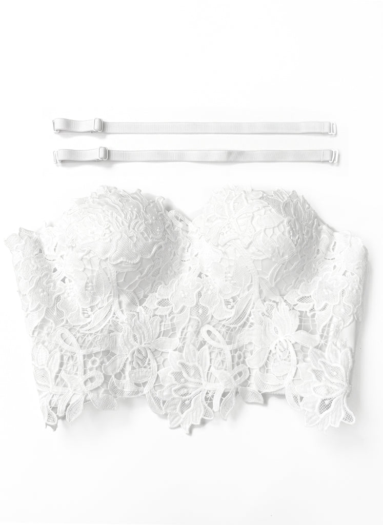 VENVIRS Embroidery Floral Lace Bustier Crop Corset Top For Women with Adjustable Straps