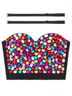 VENVIRS Women's Handmade Rhinestone Bustier Corset Crop Top