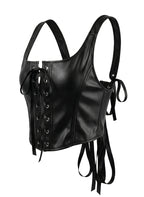 VENVIRS Women's Sexy Punk Goth Lace Up PU Leather Tank Drawstring Bustier Corset Top Crop