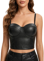 VENVIRS Y2K Edgy Women's PU Leather Bustier Crop Corset Top Adjustable Straps