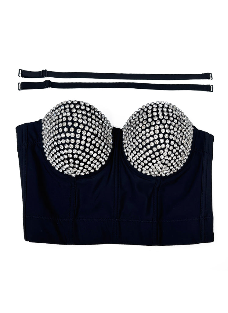 VENVIRS Sexy Embellished Rhinestone Bustier Corset Crop Top For Women with Adjustable Straps